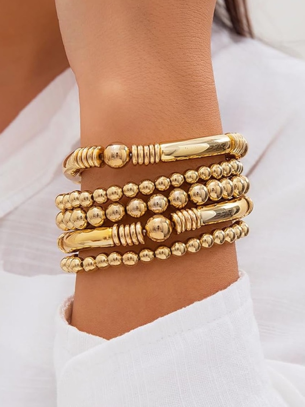 Anthropologie Gold Beaded Stretch Bracelet Stack